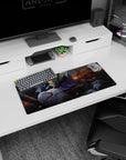 28x12 inches anime mouse pad featuring Gundam Barbatos with gold V-fin and glowing green eyes.