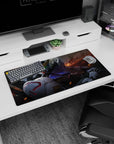 32x16 inches anime mouse pad featuring Gundam Barbatos staring forward with glowing green gaze amid smoke.