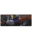 32x12 inches anime mouse pad with Gundam-style mecha armor, V-fin crest, smoke and sparks battle design.