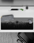 32x12 inches mouse pad featuring a minimalist forest and watchtower design for a sleek, calming workspace vibe.