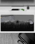 32x16 inches mouse pad with a monochrome forest and watchtower design for a minimalist and peaceful workspace.