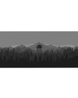 Mouse pad with a minimalist forest and watchtower design, 36x16 inches, offering a sleek, calming aesthetic for work or play.