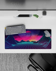 28x12 inches mouse pad with Neon Horizon Dreams, capturing the essence of vaporwave and synthwave with a glowing horizon and surreal cosmic sky.