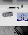 14x10 inches mouse pad featuring Rei Ayanami with full moon, soft blues, and ethereal glow for a celestial, peaceful vibe.