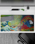 32x16 inches mouse pad with Pixel Wave Fusion, blending traditional Japanese art and modern digital flair in a unique geometric design.