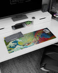 Artistic 32x12 inches mouse pad featuring Pixel Wave Fusion, combining iconic Japanese art with a digital, pixelated design.