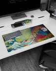 Modern 32x16 inches mouse pad featuring Pixel Wave Fusion, combining classic art with pixelated, digital twists and geometric patterns.