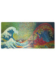 Mouse pad featuring Pixel Wave Fusion, 32x16 inches, reimagining the Great Wave with pixelated twists and modern geometric design.