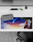32x12 inches anime mouse pad in peach, gold, and violet gradients with calm starry horizon.