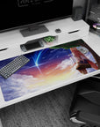 40x20 inches anime desk pad featuring pink-haired fox girl in sailor uniform on swing, watching a comet.