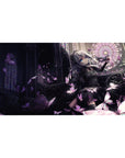 Gothic anime girl desk pad 40x20 inches with stained-glass arches, lace dress, and butterflies.