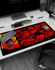 Large 40x20 inches mouse pad showcasing Chainsaw Man in a bold cover-style illustration with chaotic manga panels and red aesthetic.