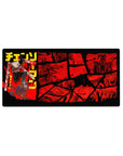 Mouse pad featuring Chainsaw Man, 32x16 inches, with manga panel chaos, blood-red aesthetic, and raw energy for high-intensity action.