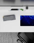 14x10 inches mouse pad featuring Neon Cascade design, with electric blue lines and glowing dots for a serene, futuristic workspace aesthetic.