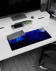 My Hero Academia mouse pad, 28x12 inches, featuring Neon Cascade design with glowing blue lines and dots for a futuristic, elegant effect.