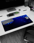 Modern 32x16 inches mouse pad featuring Neon Cascade design, with glowing blue lines and dots for a sleek, futuristic, and serene workspace effect.