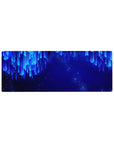 Compact 32x12 inches mouse pad with Neon Cascade design, featuring electric blue lines and glowing dots for a sleek and serene modern vibe.