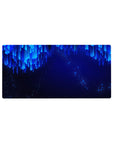 Mouse pad featuring Neon Cascade design, 32x16 inches, with electric blue lines and glowing dots for a sleek, futuristic workspace centerpiece.