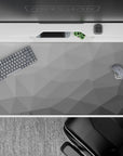 40x20 inches mouse pad with monochrome geometric design, blending soft gray shades and triangular shapes for a clean, modern workspace aesthetic.