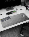 Artistic 36x16 inches mouse pad featuring monochrome geometric design, with soft gray tones and layered triangles for a sleek, subtle look.