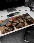Large 40x20 inches mouse pad with Eren, Mikasa, and Armin, featuring a golden sky and fearless warriors for a high-energy Attack on Titan scene.