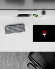 14x10 inches dark minimalist anime mouse pad, deep black with sharp red cap and bright white handle.