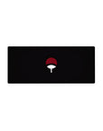 28x12 inches anime mouse pad with Uchiha clan fan emblem on black, red top and white handle.