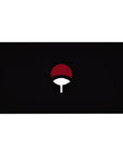 Naruto Uchiha clan fan symbol anime desk pad, black background, 40x20 inches.