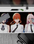 40x20 inches mouse pad showcasing Makima, Reze, and Power with fiery expressions, bold contrast, and a dramatic, high-energy design.