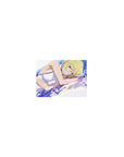 Classic anime girl mouse pad 14x10 inches with blonde girl on white sheets and flowing wave accents.