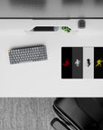 Anime mouse pad 14x10 inches in red, white, black, and electric yellow with gritty calm vibe.