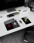 28x12 inches anime mouse pad showing four cloaked sword fighters mid-strike, ink lines whipping across.