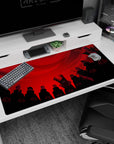Stunning Akatsuki-themed 40x20 desk pad with red backdrop perfect for celebrating notorious shinobi legacies