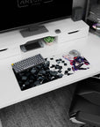 28x12 inches mouse pad showing a horned anime girl lounging sideways, hand to lips, beside swirling black cubes.