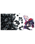 Anime girl mouse pad 32x16 inches with horned chibi pose, black outfit red trim, and 3D black cubes.