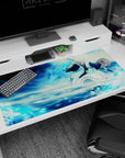 Icy battle 40x20 anime desk mat with Tōshirō Hitsugaya and Hyōrinmaru, blending crisp blues and icy winds to showcase the power of a true warrior
