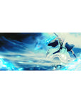 Hyōrinmaru 36x16 desk pad featuring Tōshirō Hitsugaya in a stunning frozen battle, with icy winds and crisp blues capturing his cold strength