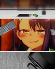 Cozy sunset orange and deep violet anime desk pad 40x20 inches, warm after-school vibe print.