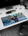 Modern 32x16 inches mouse pad with Josuke and Okuyasu from JoJo’s Bizarre Adventure, blending thrilling action and vibrant colors in the streets of Morioh.