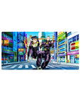 Mouse pad featuring Josuke and Okuyasu from JoJo’s Bizarre Adventure, 32x16 inches, dashing through Morioh’s streets in an action-packed, colorful design.