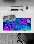 28x12 inches mouse pad with glowing hexagonal patterns in blue, teal, and purple, creating depth and an energizing futuristic aesthetic.