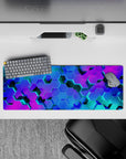32x12 inches mouse pad featuring vibrant hexagonal patterns in blue, teal, and purple hues for a glowing, futuristic design.