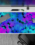 40x20 inches mouse pad with glowing hexagonal patterns in blue, teal, and purple, creating depth and a futuristic vibe for a stunning look.