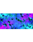 Mouse pad featuring glowing hexagonal patterns, 36x16 inches, in blue, teal, and purple hues for a vibrant and energizing, futuristic look.