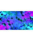 Mouse pad featuring vibrant hexagonal patterns, 40x20 inches, in blue, teal, and purple hues for a dynamic, glowing, futuristic design.