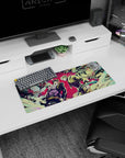 Dynamic Jotaro vs Dio artwork on 28x12 desk mat perfect for celebrating JoJo's iconic Stand battles
