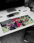 Epic action artwork on 36x16 desk mat captures the legendary duel between Star Platinum and The World