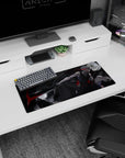 28x12 inches anime mouse pad showing a crouched silver-haired swordsman with katana wide under cold moonlight.