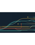 Dynamic line-inspired 40x20 desk pad featuring teal, yellow, and red curves for a sleek, futuristic circuit board aesthetic