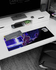 Anime mouse pad 32x12 inches showing wide-eyed bunny girl by a glowing doorway as a dark warrior lurks.